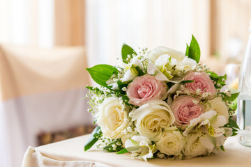 Lush bouquet of different flowers.