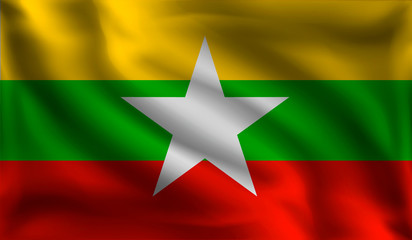 Waving Myanmar flag, the flag of Myanmar, vector illustration