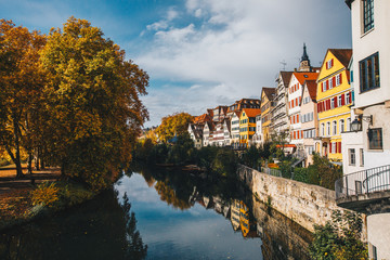 Fototapeta premium Tuebingen in the Stuttgart city ,Germany Colorful house in riverside and blue sky. Beautiful old city in Europe.