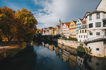 Tuebingen in the Stuttgart city ,Germany Colorful house in riverside and blue sky. Beautiful old city in Europe.