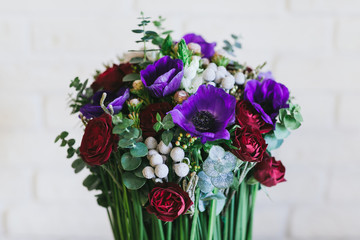 Delicate beautiful bouquet of flowers close up