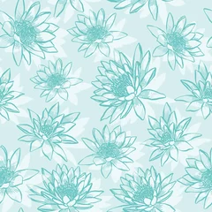 Tuinposter Vector aqua naadloze patroon van lotus, floral schetsmatig hand getekende illustratie van waterlelie. Fris ontwerp voor stof, inpakpapier en scrapbooking. © Nespola Designs
