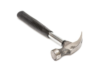 Hammer on white background. Close up image of steel hammer against white background