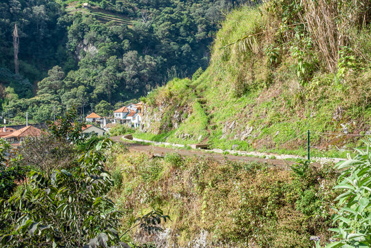 Levada dos Marocos also known as the Mimosa valley near Machico on the Island of Madeira. Leavdas are irrigation channels specific to the island.
