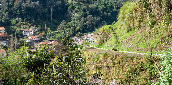 Levada dos Marocos also known as the Mimosa valley near Machico on the Island of Madeira. Leavdas are irrigation channels specific to the island.