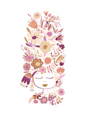Greeting card design with pretty floral woman