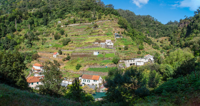 Levada dos Marocos also known as the Mimosa valley near Machico on the Island of Madeira. Leavdas are irrigation channels specific to the island.