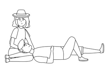 Couple of woman and man cartoon design