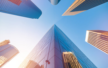 Downtown Los Angeles skyscrapers skyline at sunny day