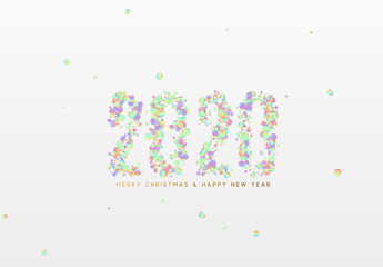 2020 New Year. Text of shiny gradient confetti, blue tinsel sparkles