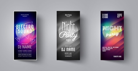 Flyer or Poster for music night club party with abstract background. Vector banner template design for event, disco party, concert, dance club,celebration,dj card. Creative brochure for festival,show. - obrazy, fototapety, plakaty