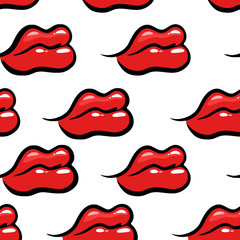 Red lips on white background - Vector Seamless Pattern. Illustration for Web Design, Banners and Textile.