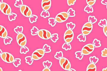 Seamless texture background with Candies on pink color, vector illustration in eps10.