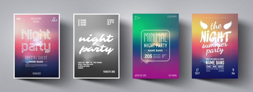Flyer or Poster for music night club party with abstract background. Vector banner template design for event, disco party, concert, dance club,celebration,dj card. Creative brochure for festival,show.