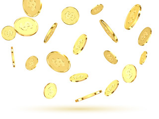 Golden coins. Realistic gold money isolated on white background