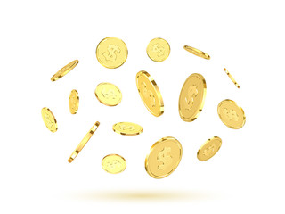 Golden coins. Realistic gold money isolated on white background