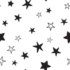 Star doodles seamless pattern. Hand drawn stars texture background.