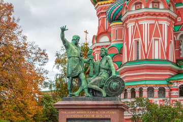 Fototapeta na wymiar Monument by St Basil Cathedral on Red Square, Moscow 