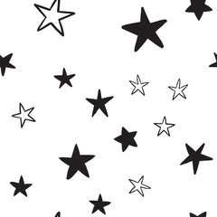 Obraz premium Star doodles seamless pattern. Hand drawn stars texture background.