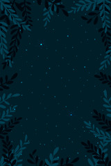 Fototapeta na wymiar Night sky background. Tops trees with star.