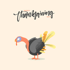 Cartoon Turkey bird. Happy Thanksgiving Celebration. Funny character turkey