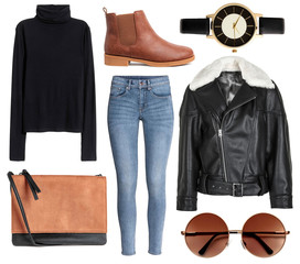 mood board fashion clothes, outfit, clothes collage, set of fashionable clothes and accesories,...