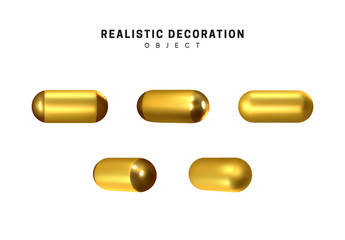 Golden geometric 3d object isolated on white background. Gold metallic geometry elements.