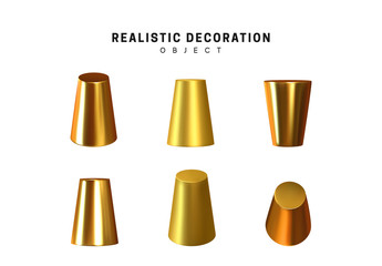 Golden geometric 3d object isolated on white background. Gold metallic geometry elements.