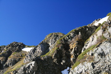 南アルプス　白峰三山テント縦走　農鳥岳山頂への道　西農鳥岳山頂を仰ぎ見る