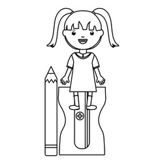 cute little student girl with sharpener and pencil