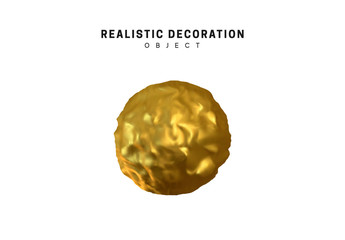 Round 3d sphere. Golden gradient ball. Gold sphere, not even rumpled by tubercles. Decorative design element. Volumetric realistic object
