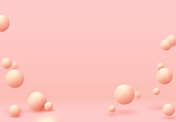 Pink spheres of balls on coral background. Realistic 3d shapes. vector illustration