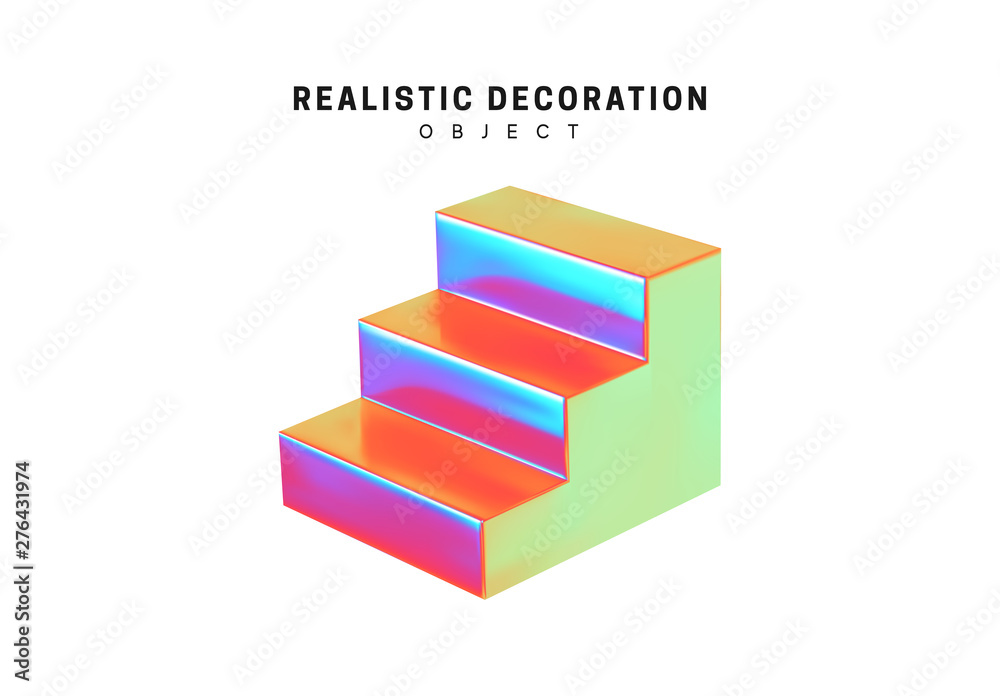 Poster set of geometric 3d objects isolated on white background. gradient hologram color shades. realistic 