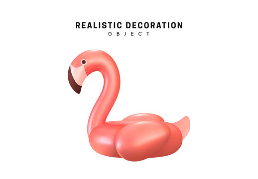 Pink flamingo in 3d realistic. isolated on white background.