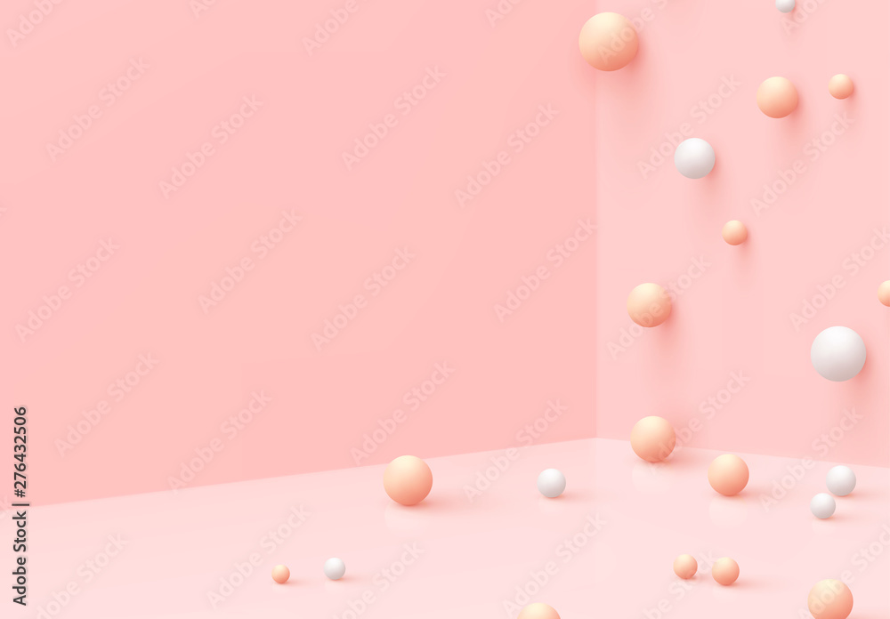 Poster background with spheres. scattered vertically and horizontally. minimal abstract backdrop with reali