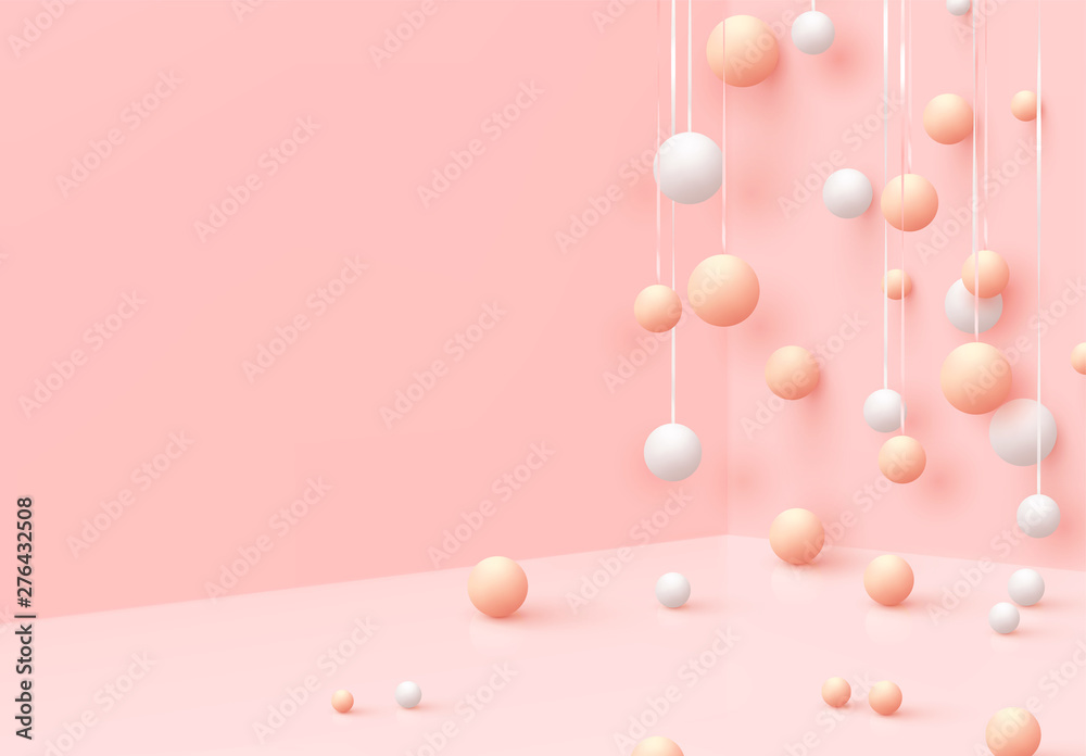 Poster background with spheres. scattered vertically and horizontally. minimal abstract backdrop with reali