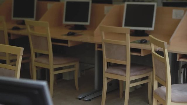 Empty computer room, neatly arranged for a student in a computer classroom jobs