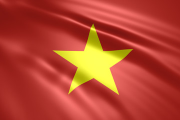 Vietnam biggest winner from Trade war , Made in Vietnam smart logistic concept. Flag with yellow star. Chinese investment toward Southeast Asia.