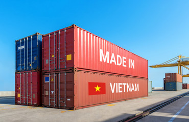 Trade war , Made in Vietnam smart logistic concept. Shipping Cargo ship business Container import and export company for Logistics and Transportation.Chinese investment toward Southeast Asia.