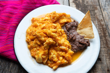 Mexican scrambled eggs in red sauce also called 