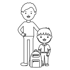cute little student boy with teacher and schoolbag