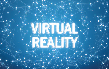 Virtual reality on digital interface and blue network background