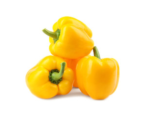 Ripe yellow bell peppers isolated on white