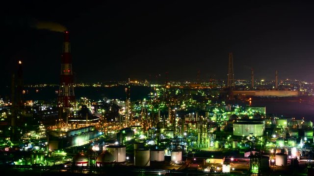 日本の産業　四日市コンビーナート　タイムラプス　夜景