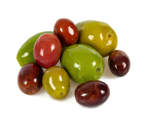 pickled black and green olives isolated on white