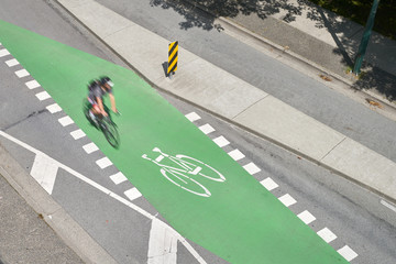 Urban Bicycle Crosswalk. A bicycle only lane and crosswalk crossing in downtown Vancouver.