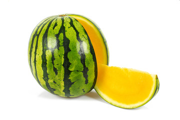 cut yellow water melon isolated on white