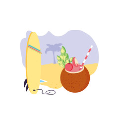 surfboard sport in the beach with cocktail coconut