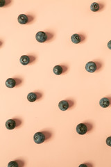 Blueberries on Pink / Coral Background, Styled Shot, Fruit Flat Lay / Top View