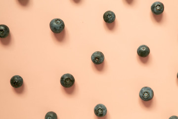 Blueberries on Pink / Coral Background, Styled Shot, Fruit Flat Lay / Top View